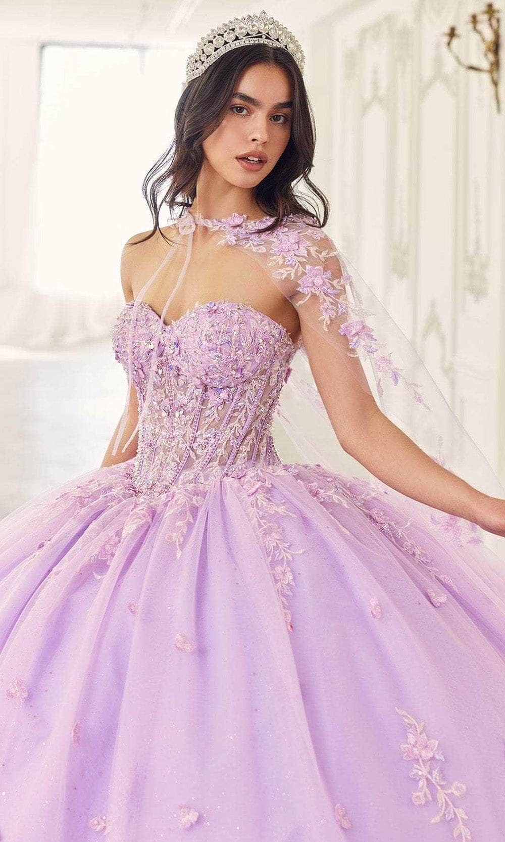 Cinderella Divine 15723 - Elegant Cape-Accented Ballgown - Image 5