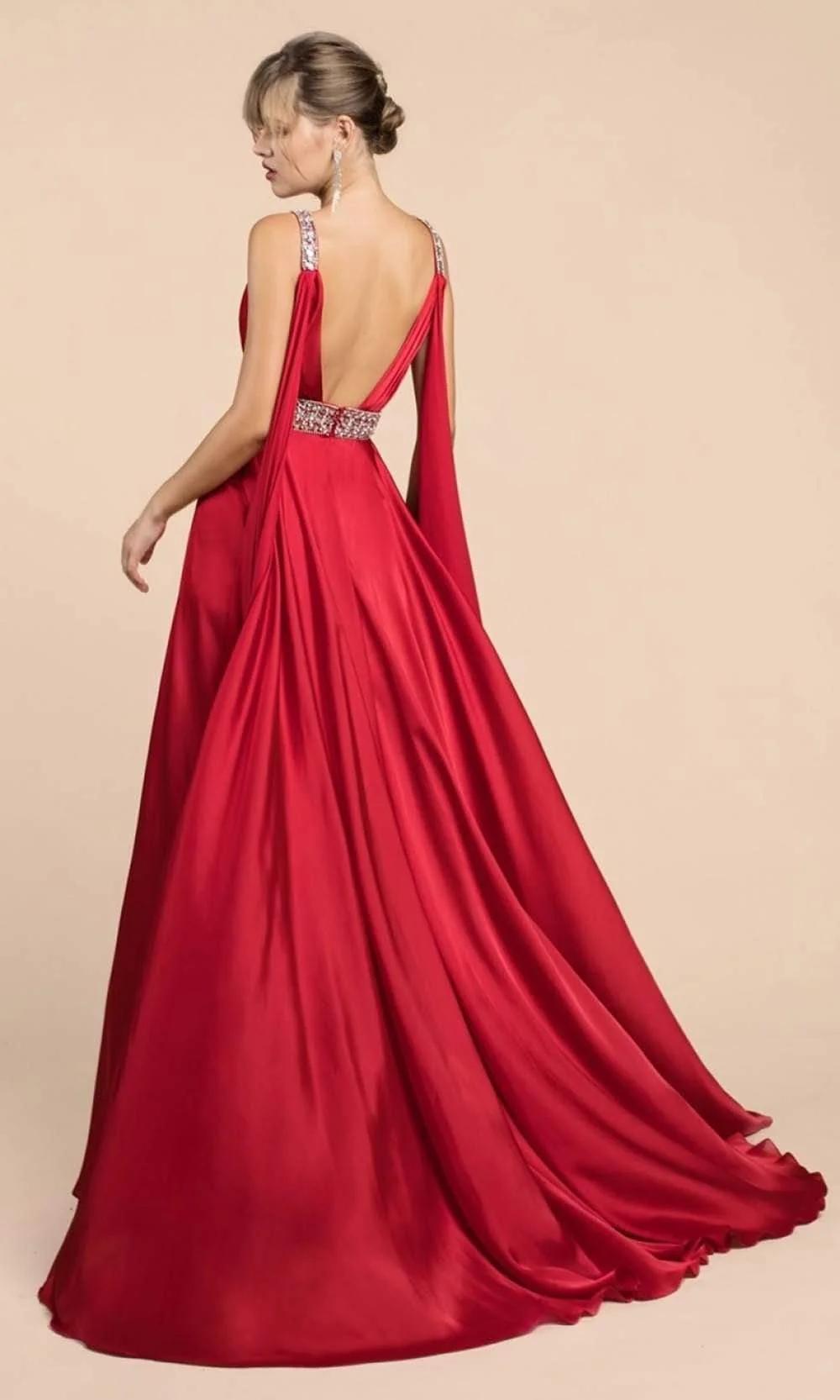 Cinderella Divine - A0065 Satin Caped Formal Gown - Image 11