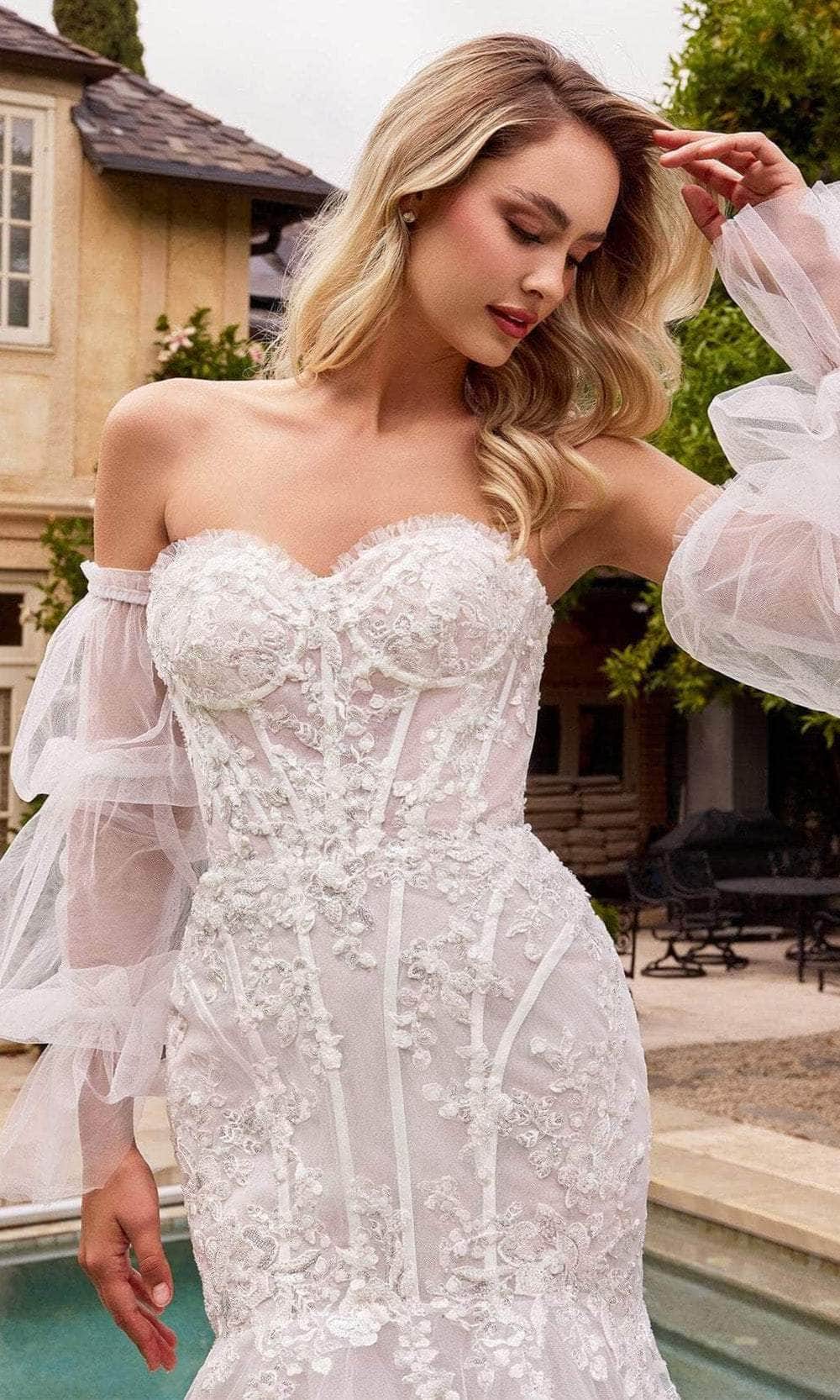 Cinderella Divine CD858W - Puff Sleeve Wedding Gown - Image 4