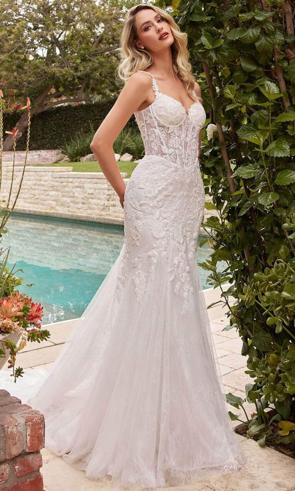 Cinderella Divine CDS432W - Lace-Adorned Sleeveless Wedding Gown - Image 3