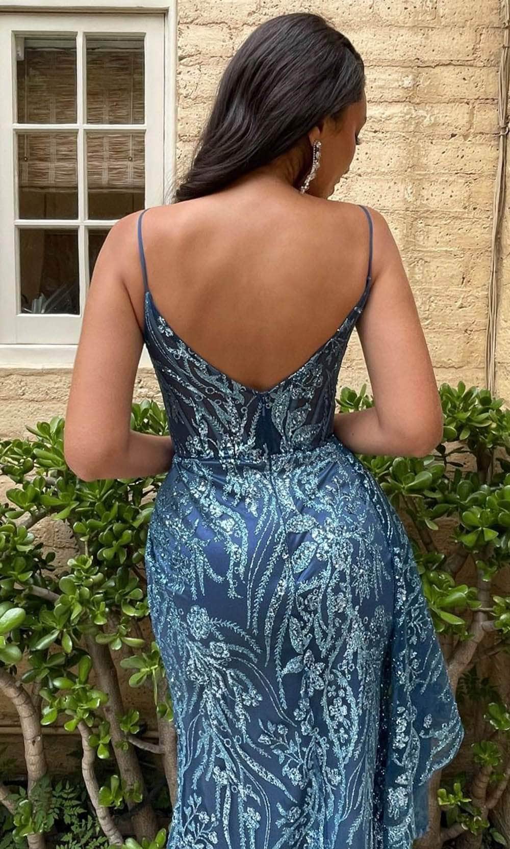Cinderella Divine J856 - Glitter-Printed Dress with High Slit - Image 6