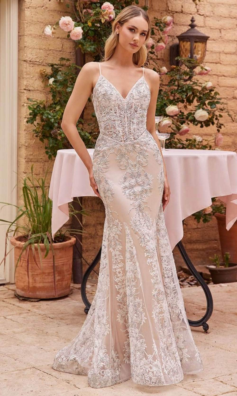 Cinderella Divine J859W - Sleeveless Wedding Gown with Embroidery