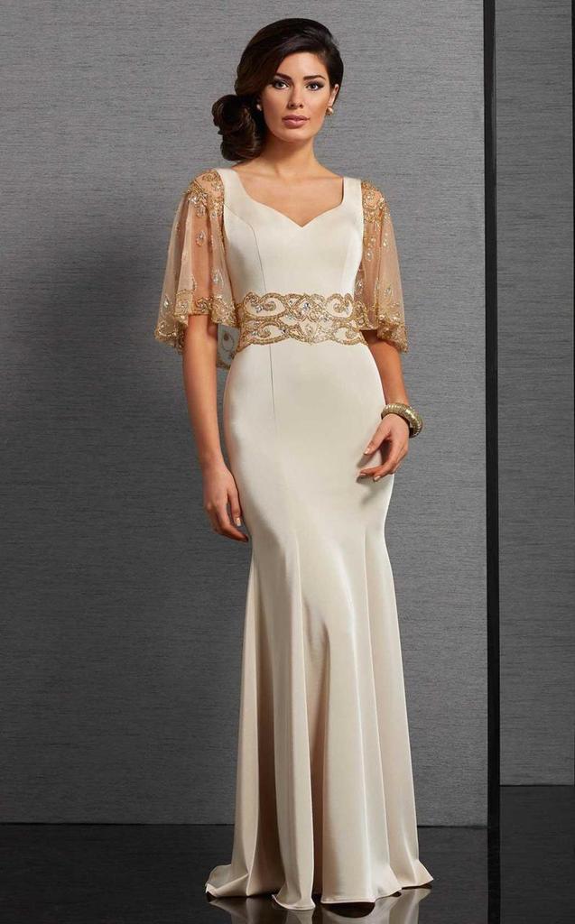 Clarisse - Fitted Capelet Evening Gown 6302 - 1 pc Champagne in Size 22 Available