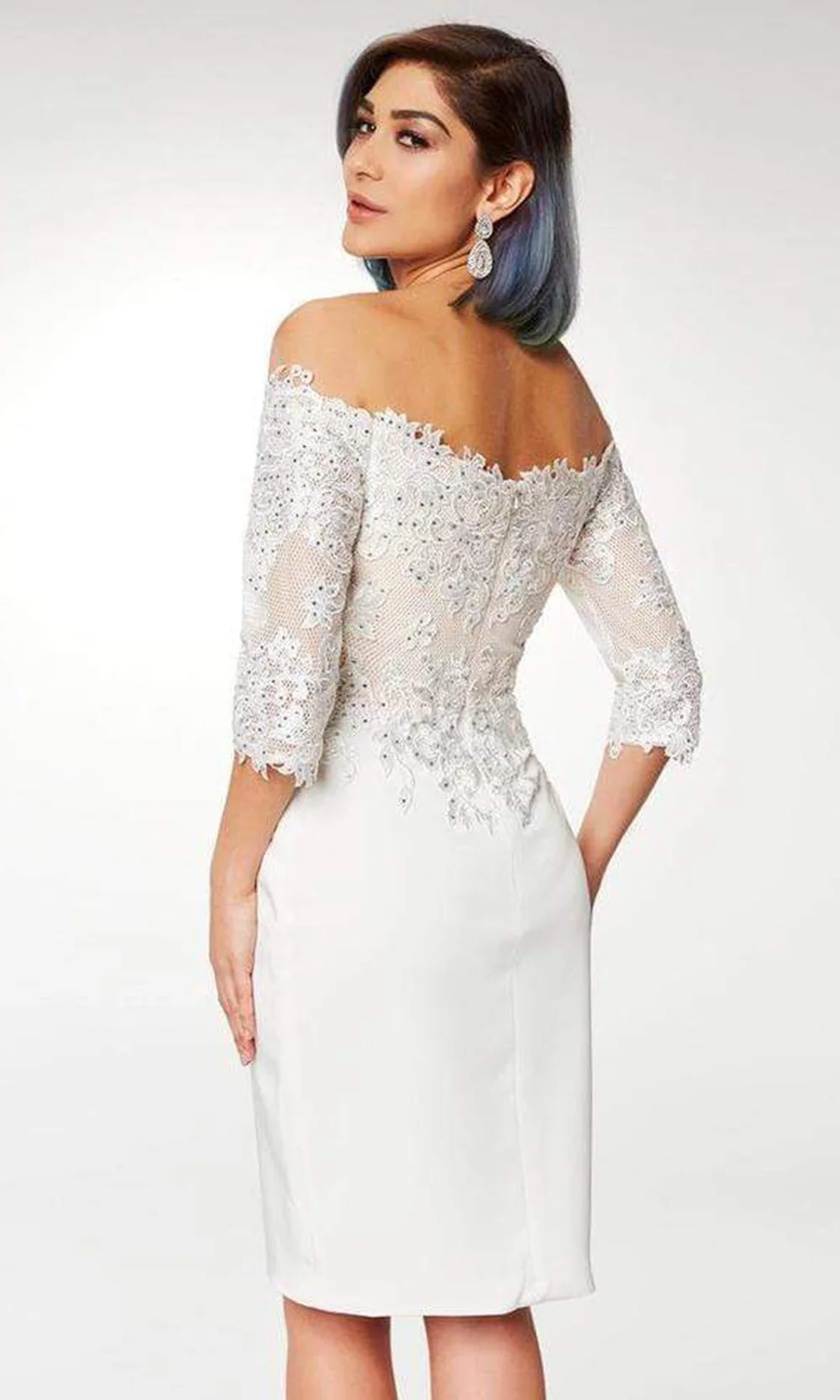 Clarisse - M6566SC Lace Applique Quarter Sleeve Satin Dress - Image 3