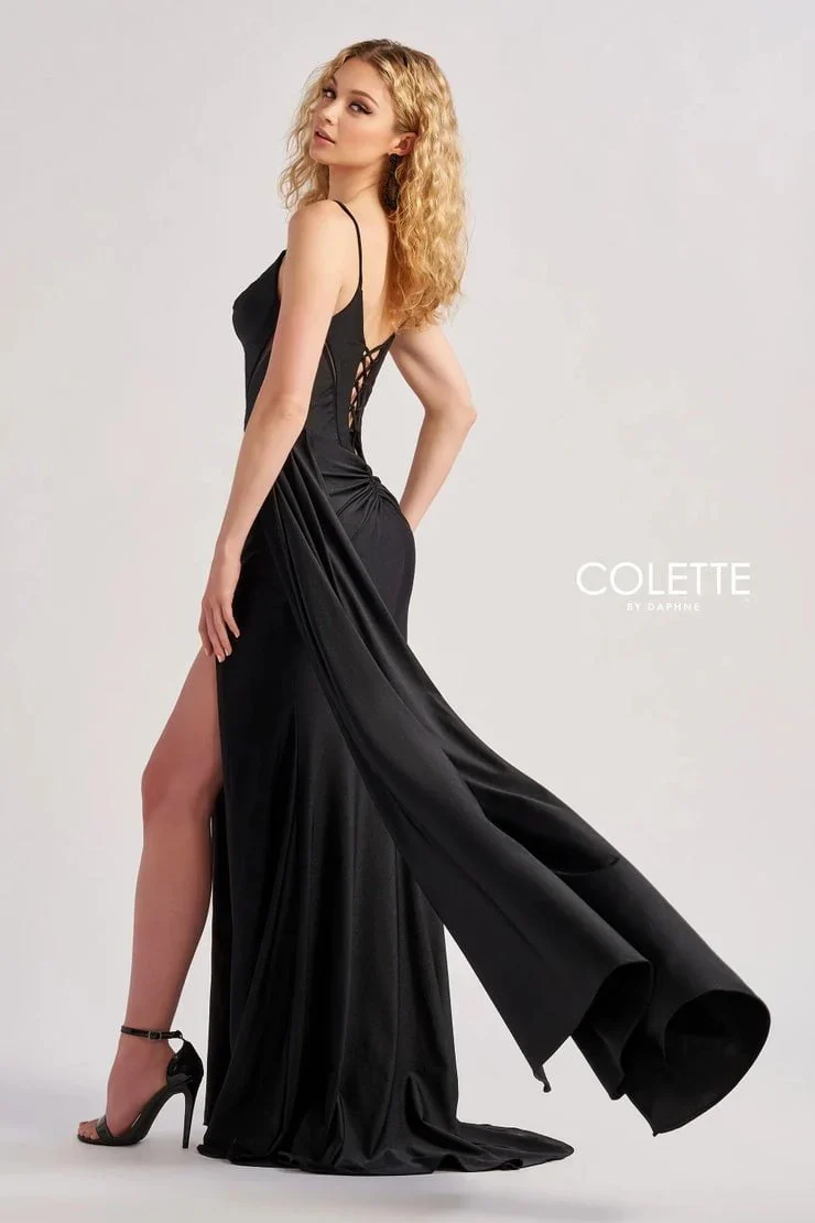 Colette By Daphne CL8480 - Spaghetti Strap High Slit Gown - Image 2