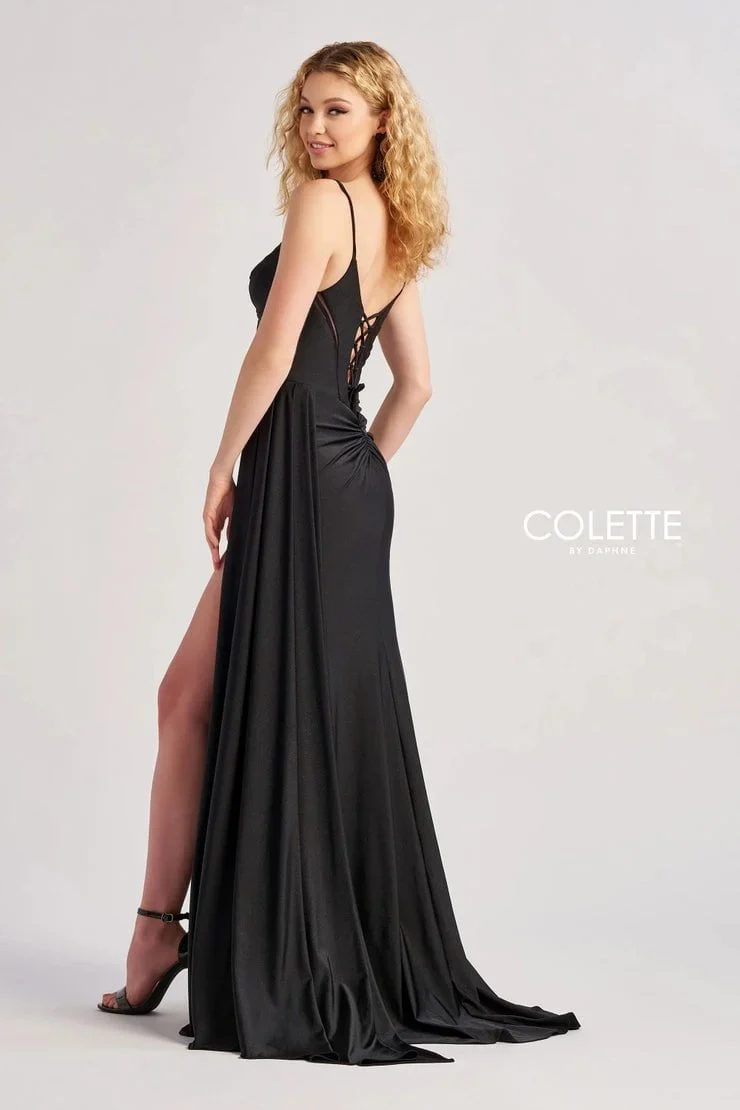 Colette By Daphne CL8480 - Spaghetti Strap High Slit Gown - Image 3