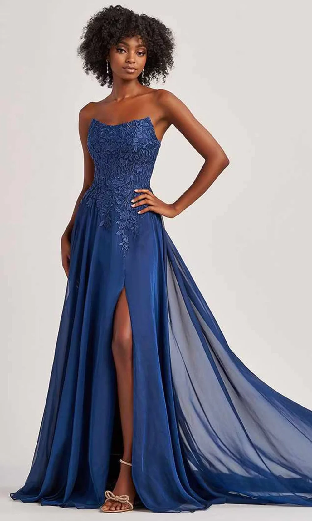Colette by Daphne LC9008 - Lace Applique Strapless Prom Dress with Slit - Image 5
