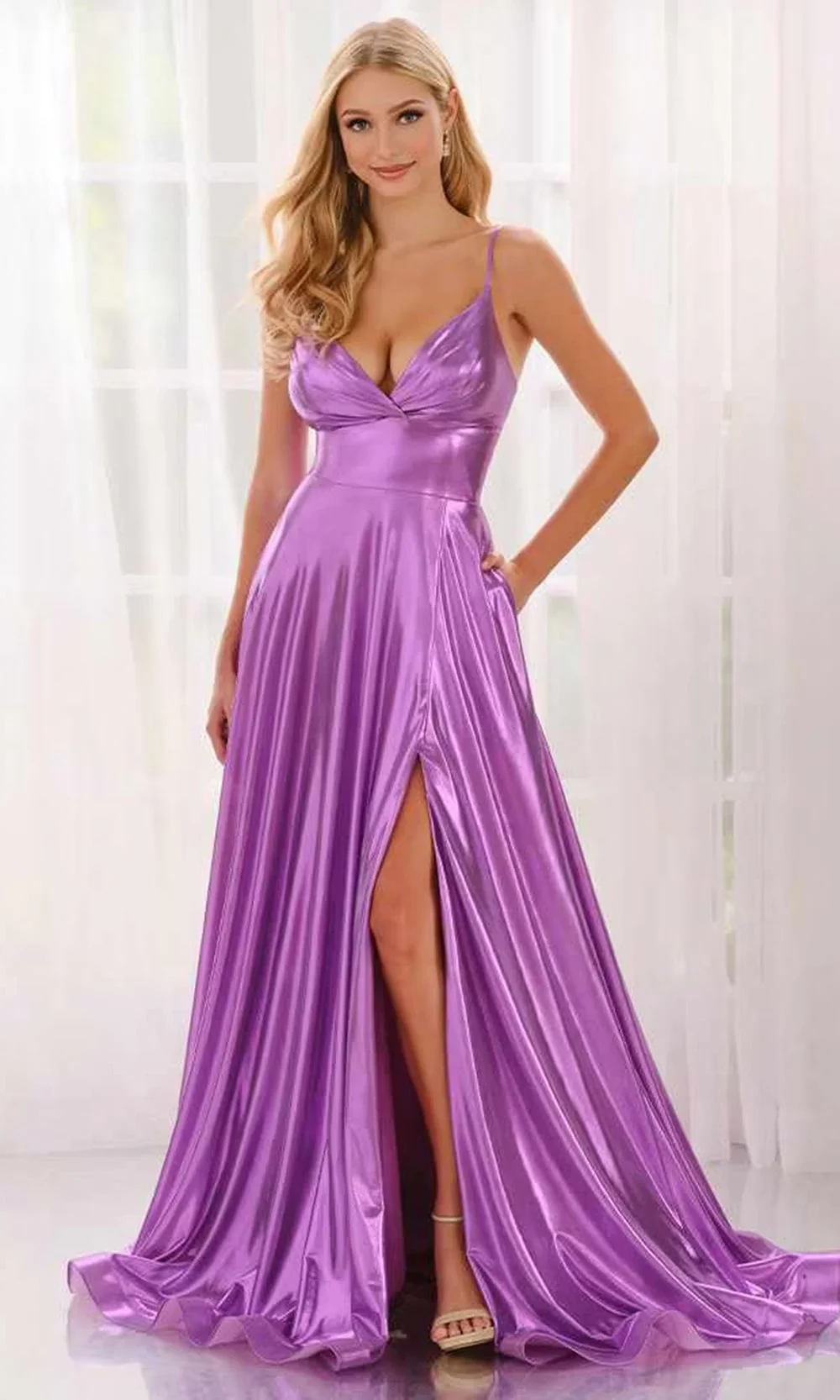 Colette by Daphne LC9054 - Spaghetti Strap A-Line Prom Dress - Image 2