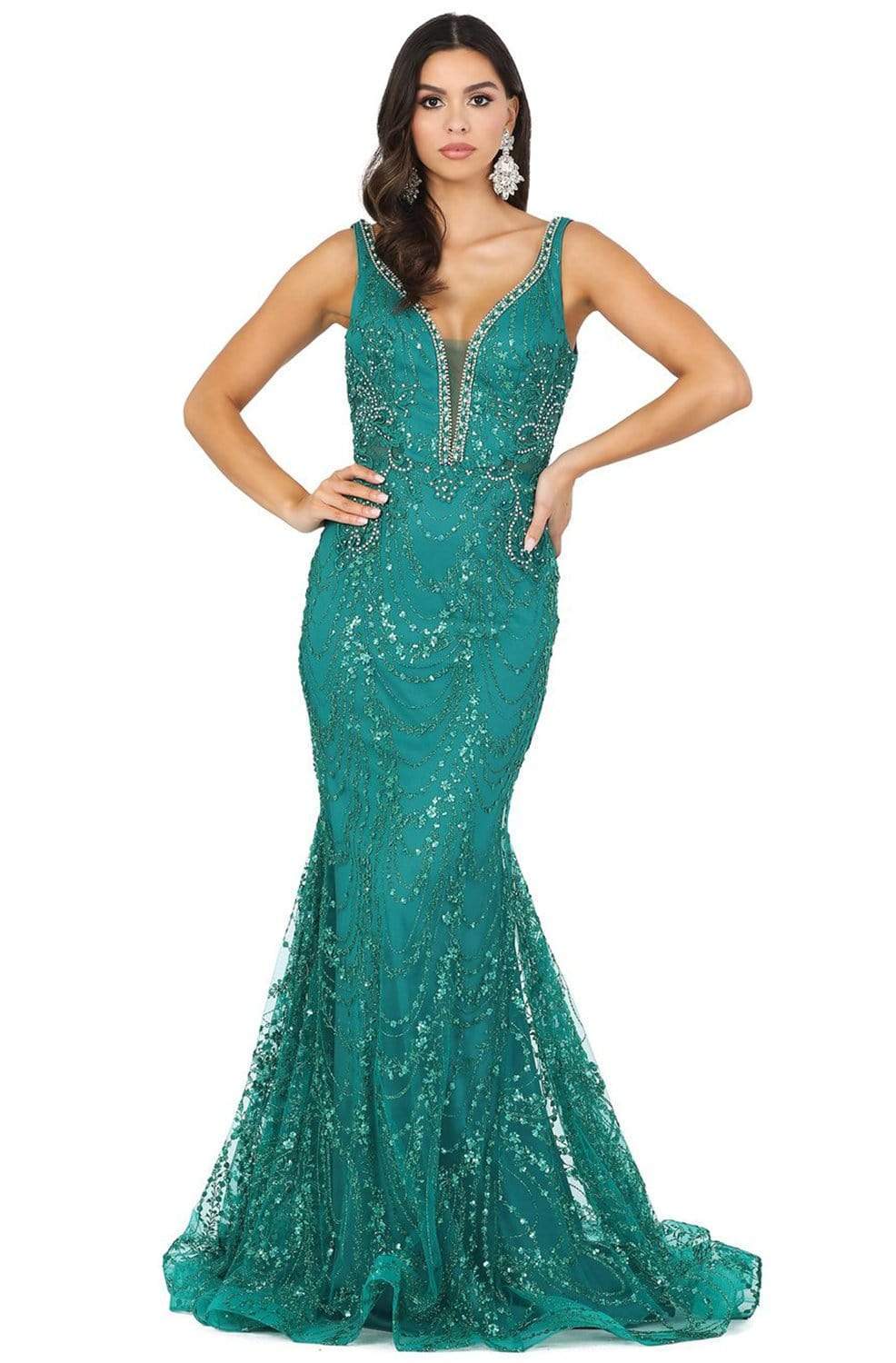 Dancing Queen - 4090 Plunging V-Neck Mermaid Prom Gown - Image 4