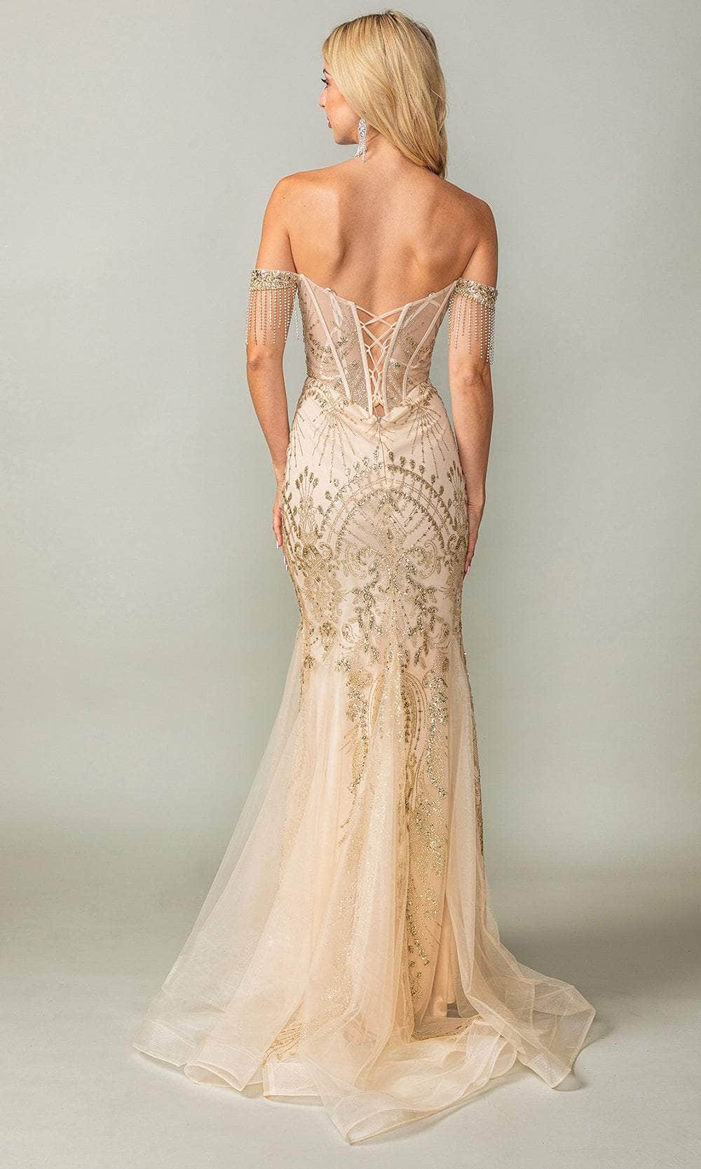 Dancing Queen 4365 - Print Glitter Trumpet Prom Dress - Image 3