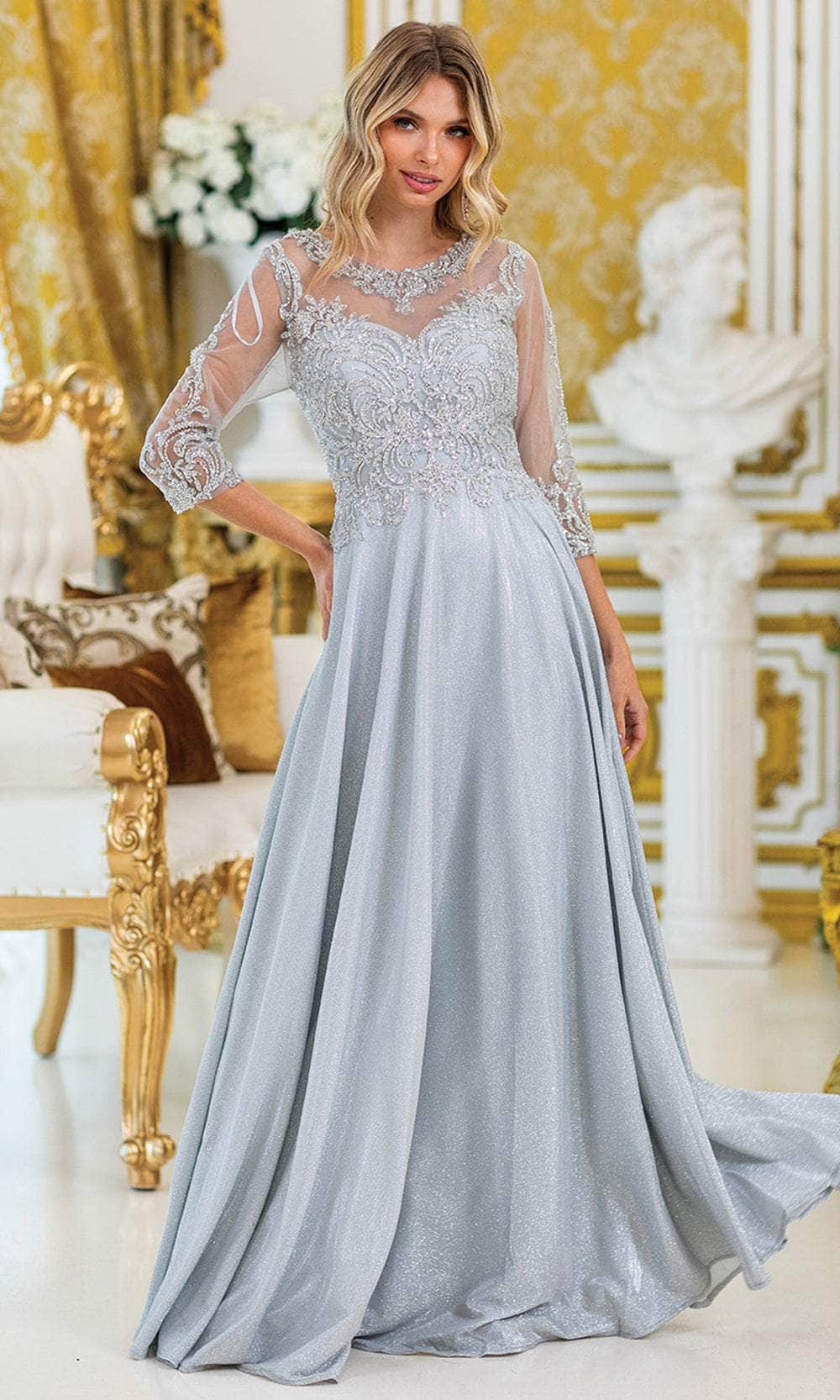 Dancing Queen 4498 - Mesh Glitter Scoop A-line Gown - Image 3