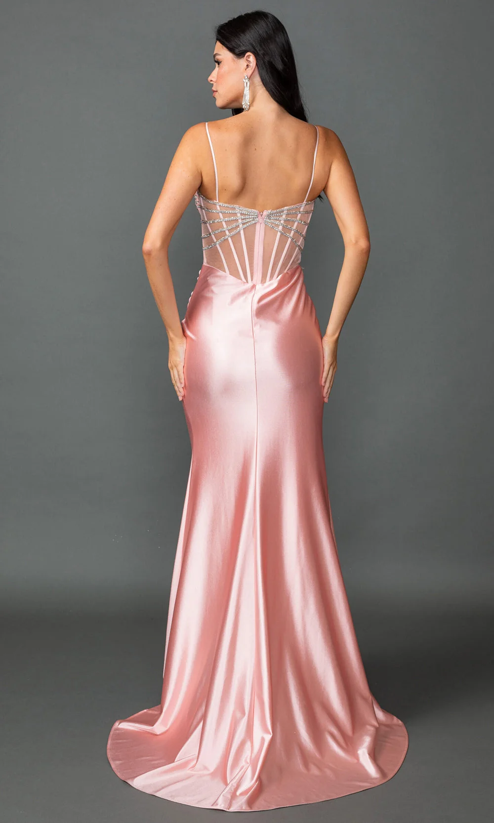 Dancing Queen 4541 - Satin Beaded Corset Evening Dress - Image 2