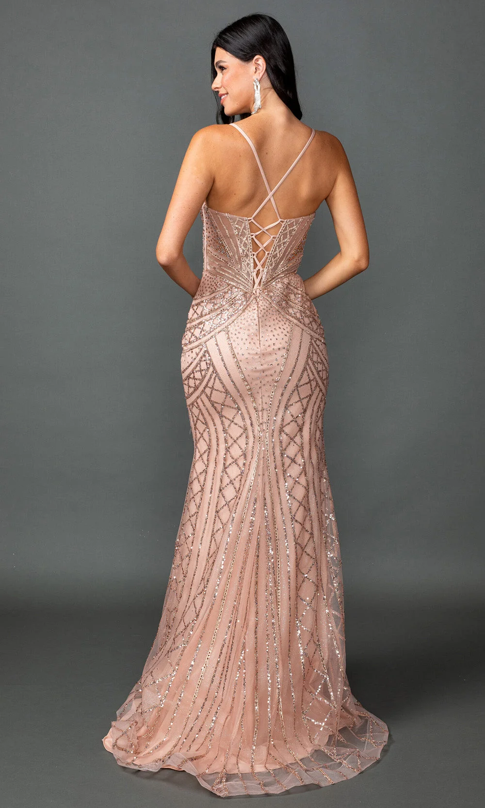 Dancing Queen 4584 - Sparkle Lace-Up Back Fitted Gown - Image 2