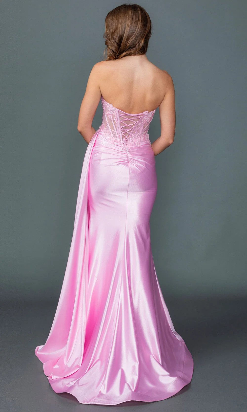 Dancing Queen 4603 - Lace Applique Sheath Prom Gown with Slit - Image 2