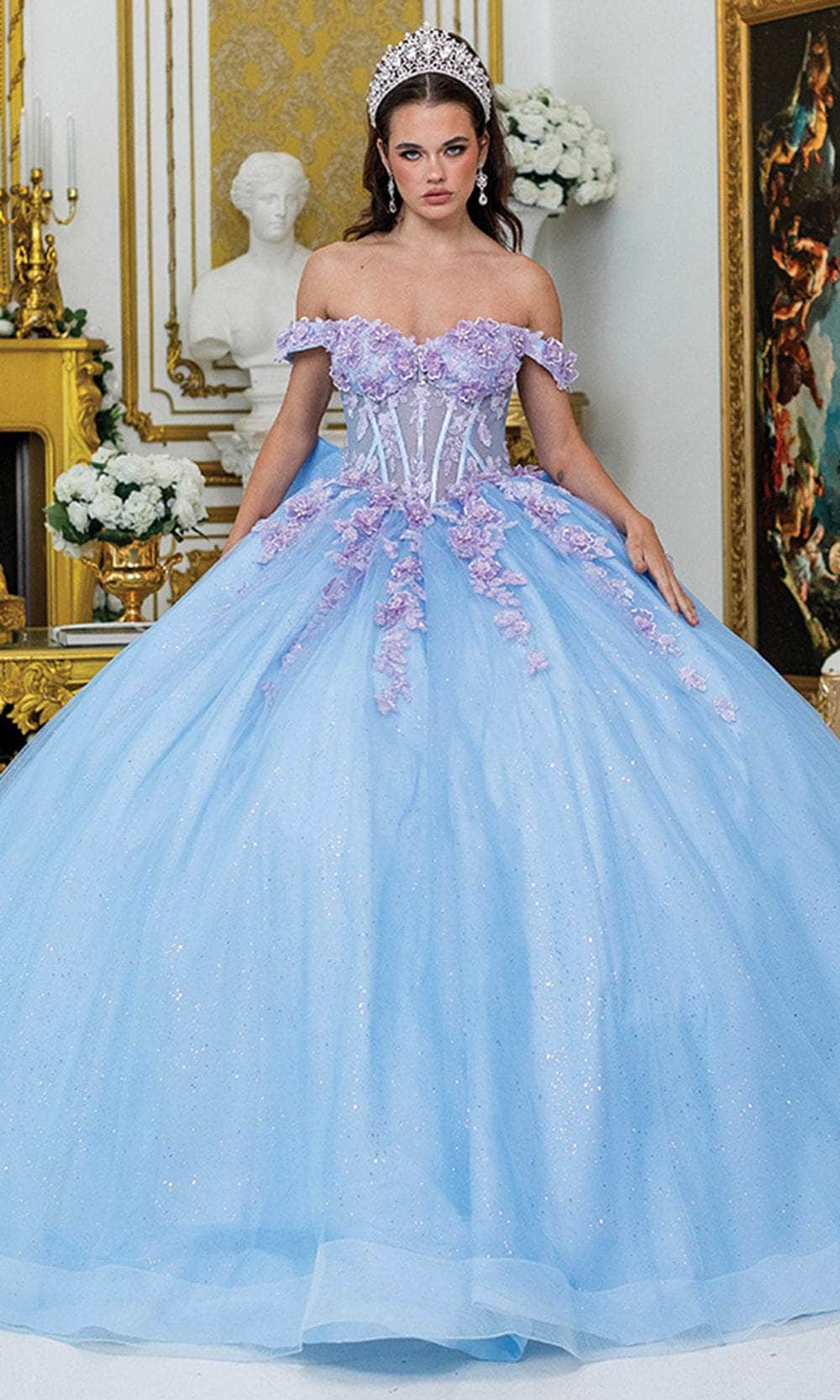 Dancing Queen 5016 - Lace-Up Floral Ballgown with Bow Accent