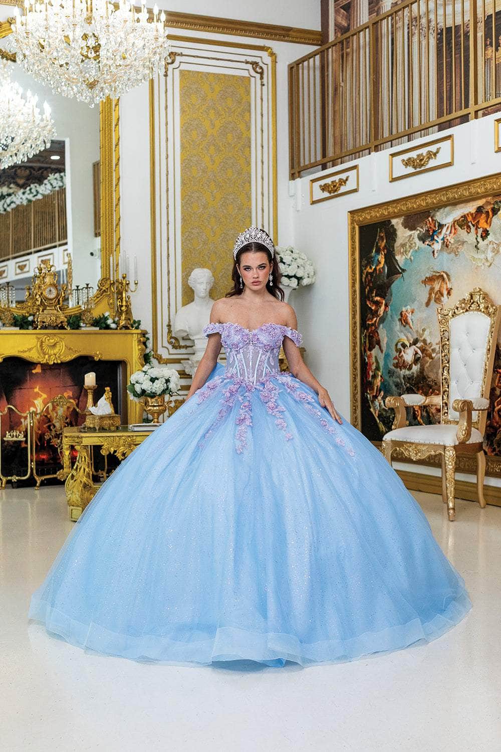 Dancing Queen 5016 - Lace-Up Floral Ballgown with Bow Accent - Image 3