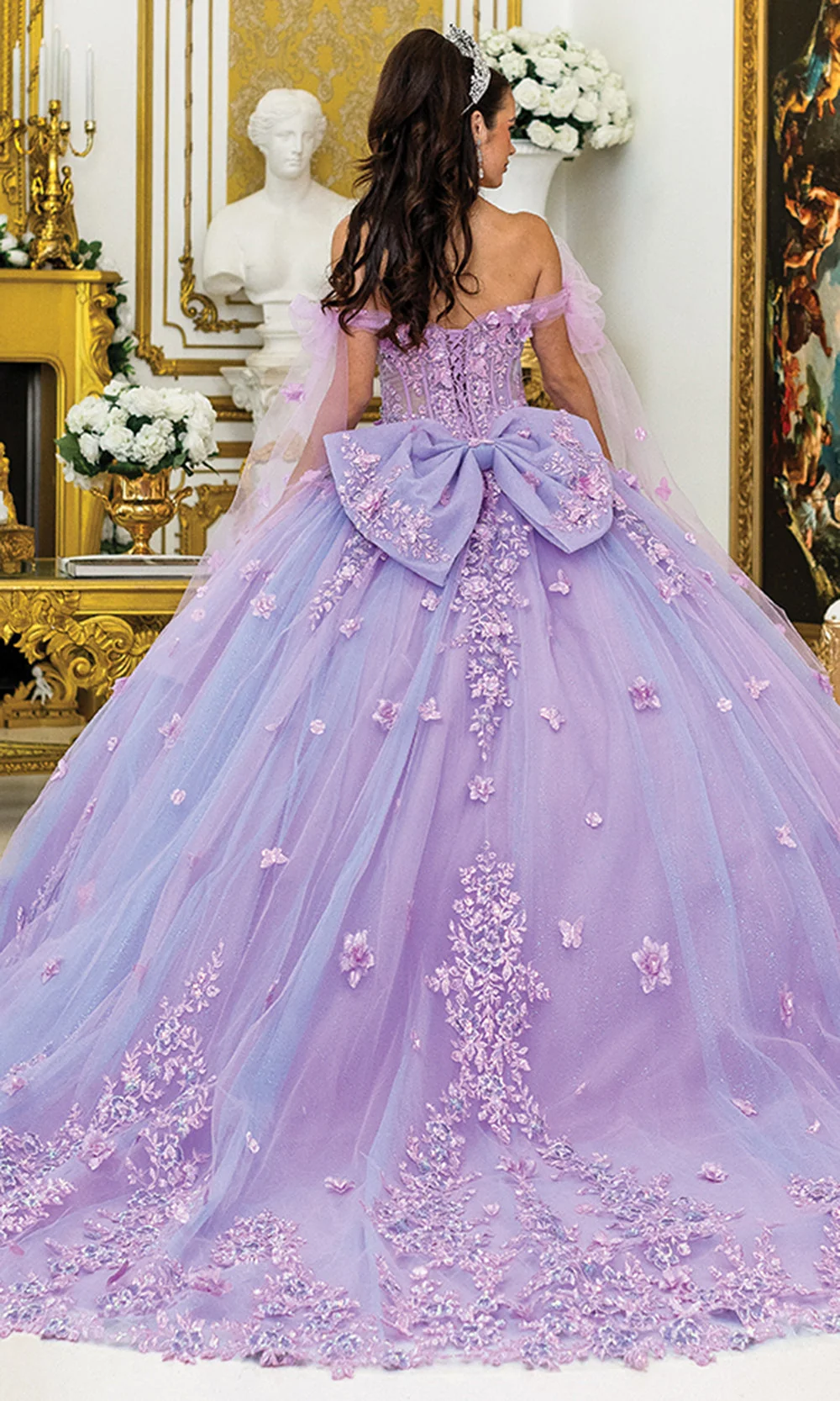 Dancing Queen 5029 - Sheer Cape Sleeves Floral Ballgown - Image 2