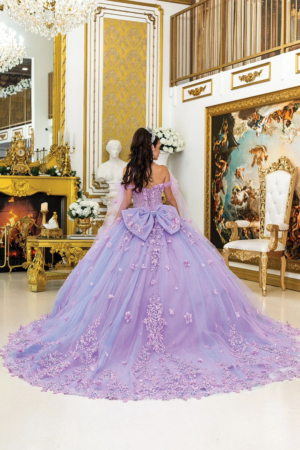 Dancing Queen 5029 - Sheer Cape Sleeves Floral Ballgown - Image 4