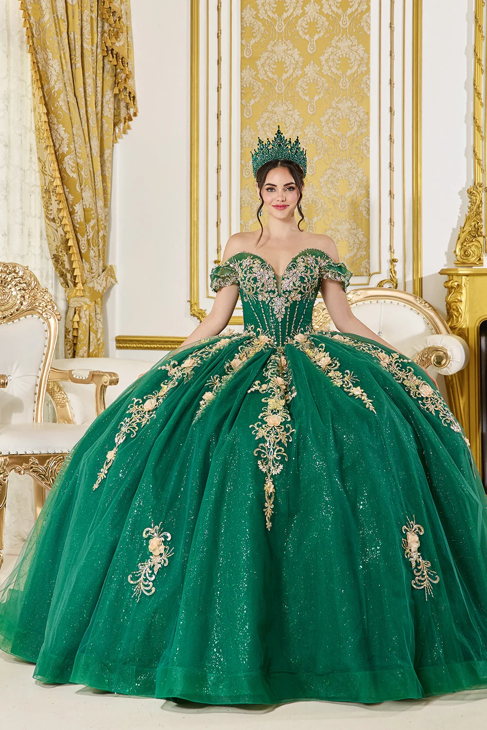 Dancing Queen 5060 - Glitter Tulle Gilded Applique Ballgown - Image 3