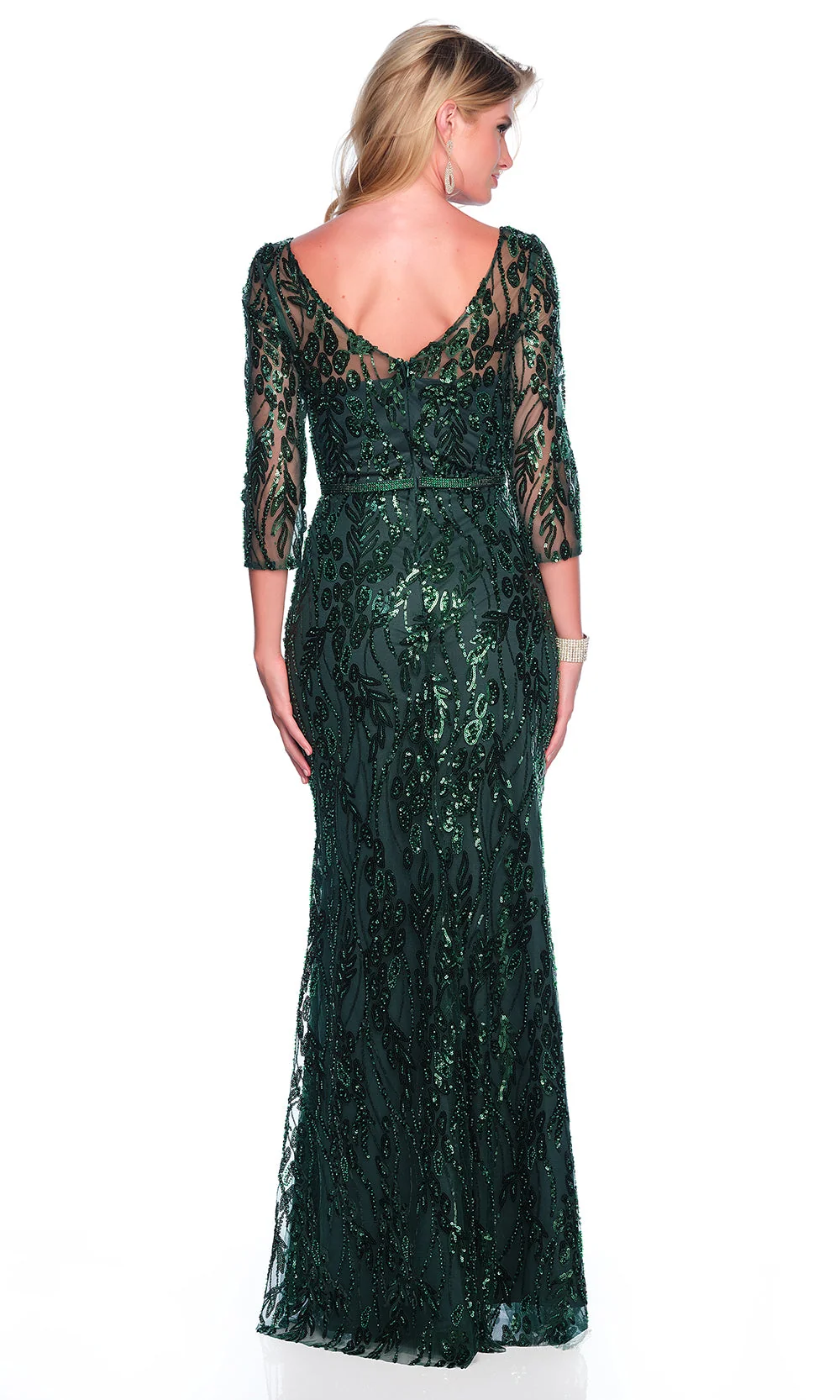Dave & Johnny 12317 - Three-Quarter Sleeve V-Neck Sparkle Dress - Image 2