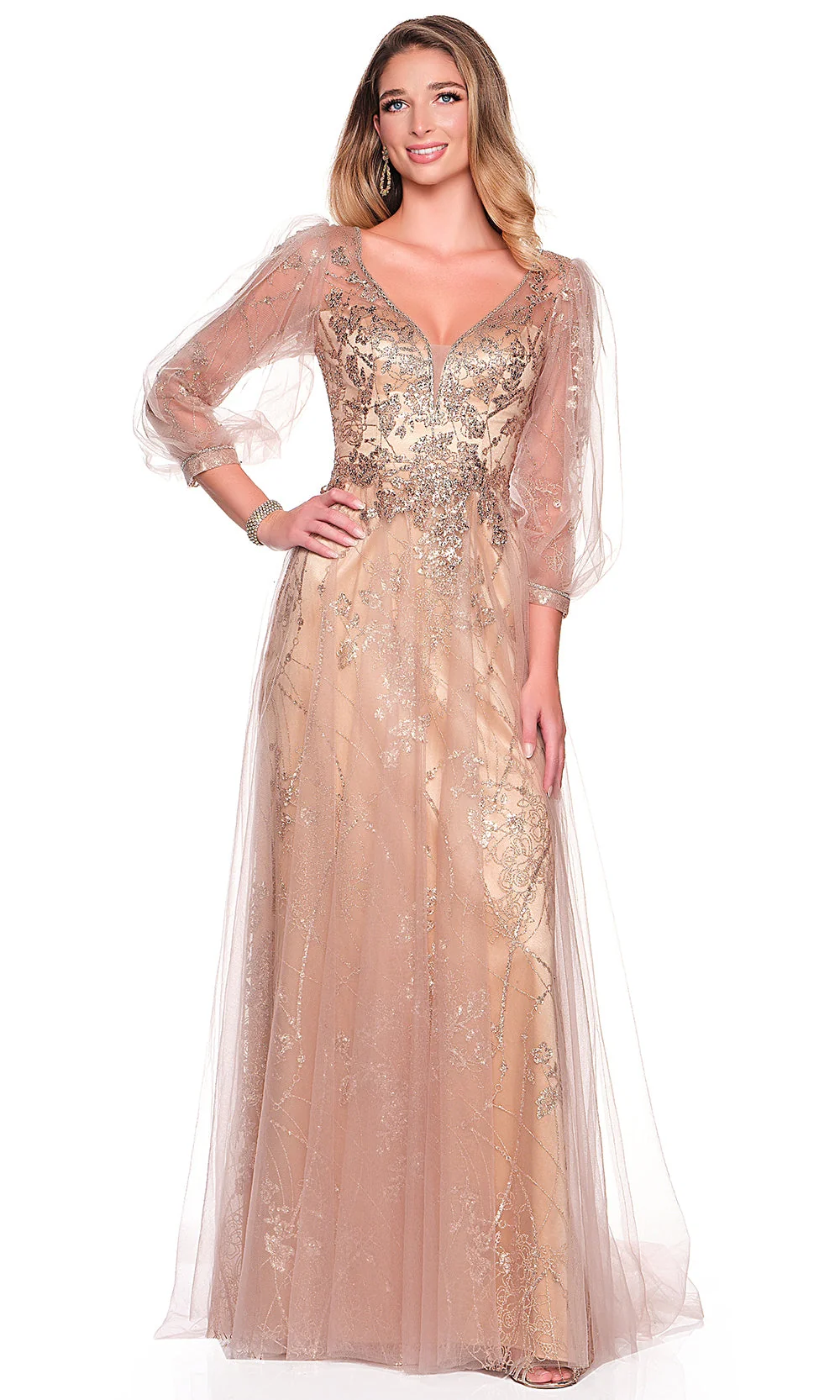 Dave & Johnny 12366 - A-Line Illusion Back Beaded Dress