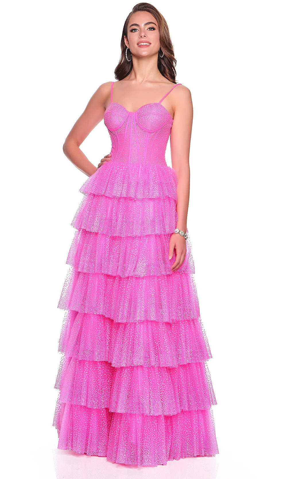 Dave & Johnny 12397 - Sweetheart Tiered Sparkle Dress