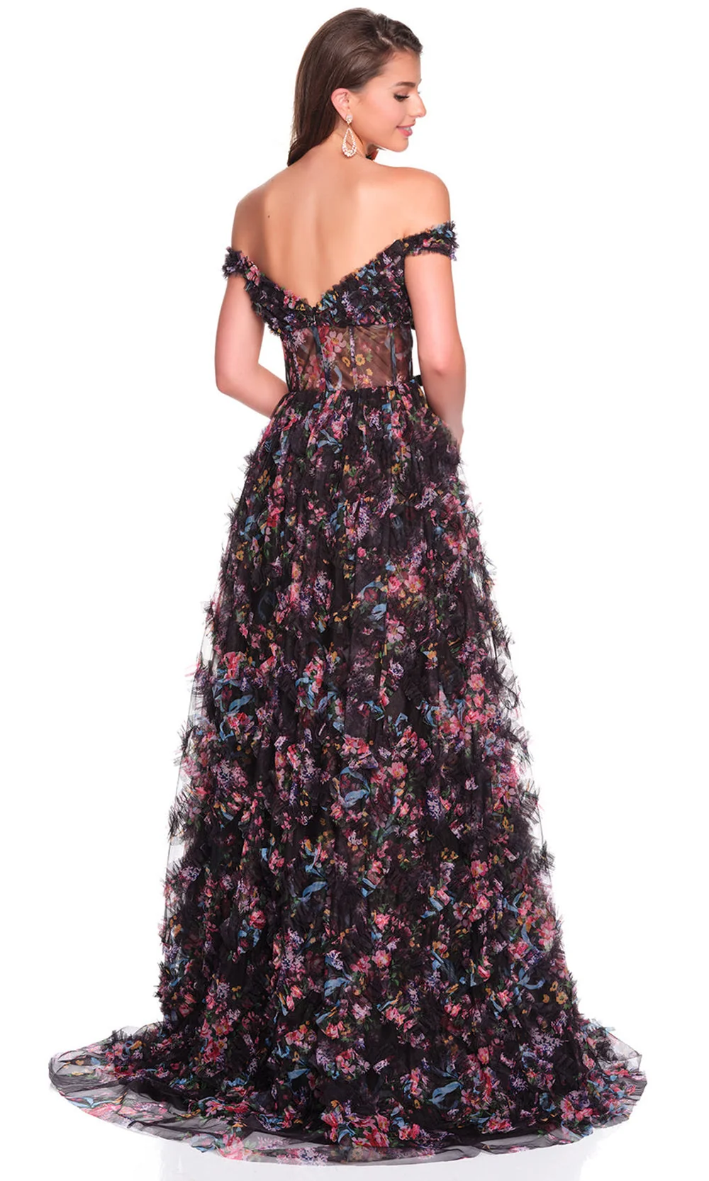 Dave & Johnny 12508 - Floral Print A-Line Dress with Ruffles - Image 2