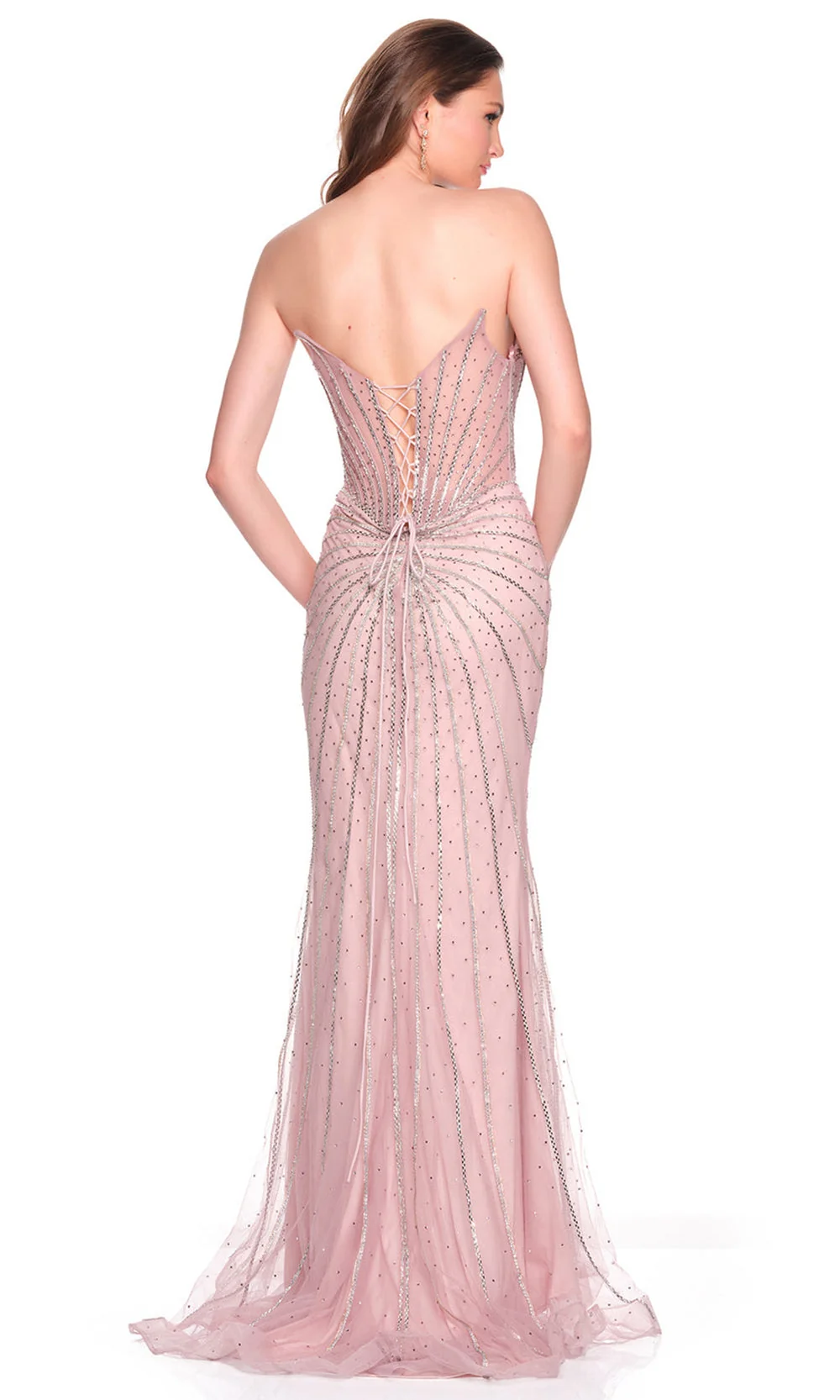 Dave & Johnny 12609 - Lace-Up Back Sweetheart Sparkle Gown - Image 2