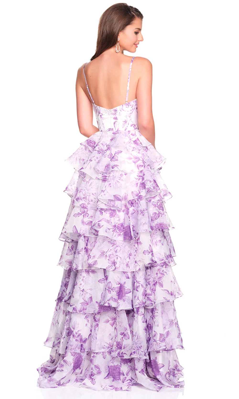 Dave & Johnny 12691 - Printed V-Neckline Long Gown with Ruffle - Image 2