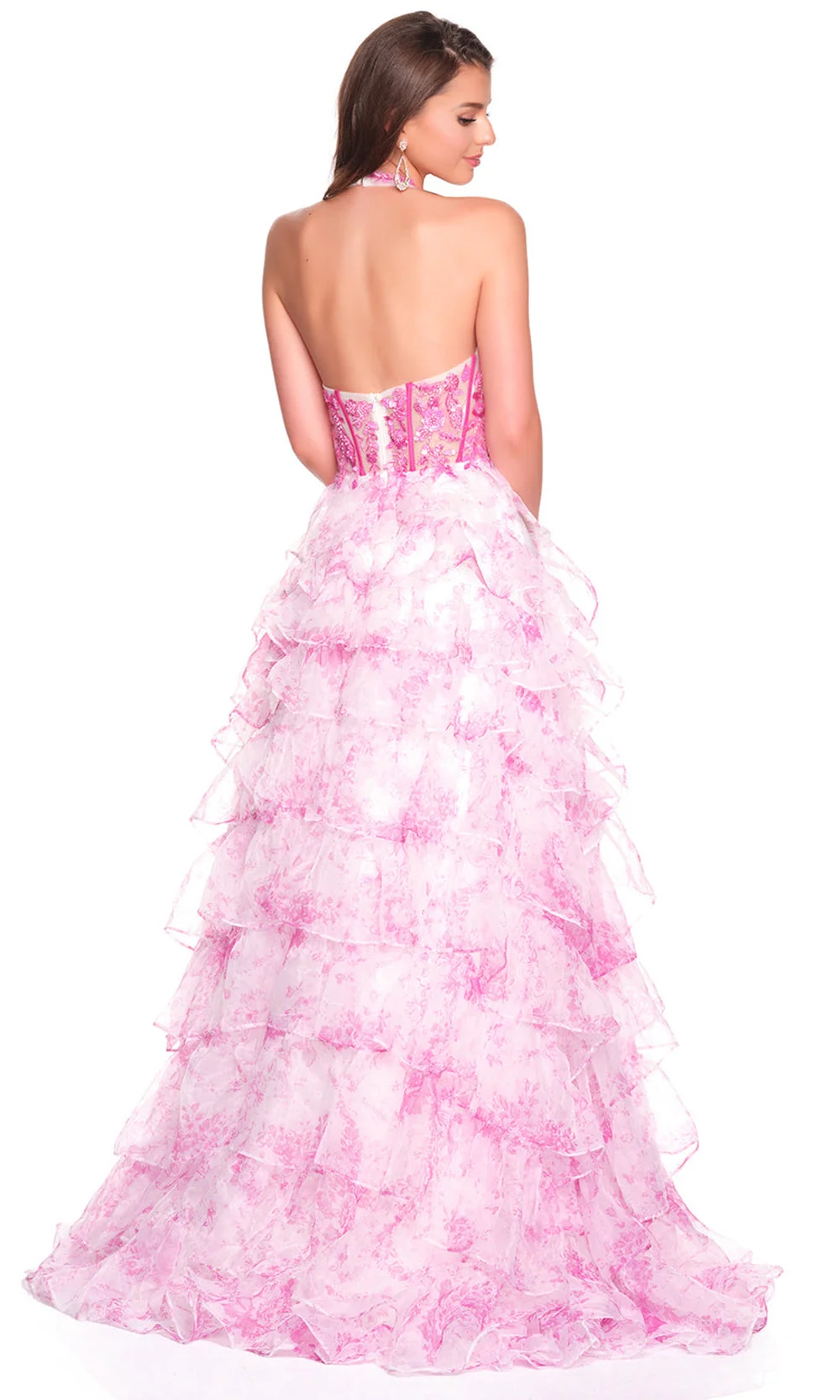 Dave & Johnny 12766 - Tiered Ruffle Floral Print Ballgown - Image 2