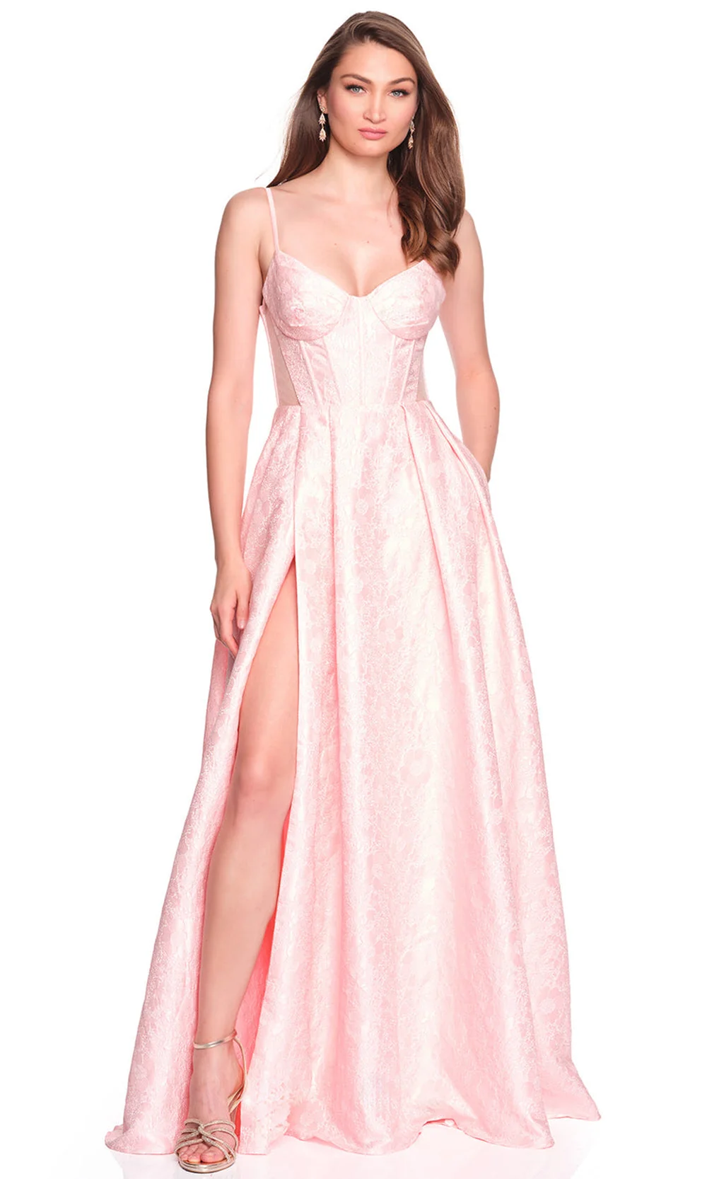 Dave & Johnny 12885 - Sweetheart Neck Brocade Slit Dress