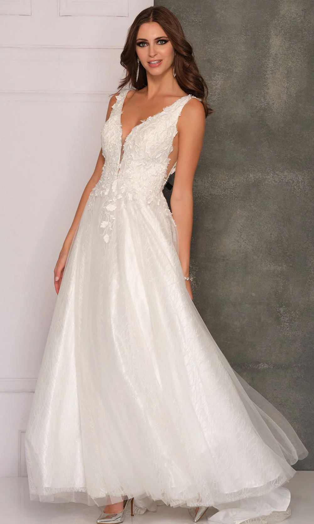 Dave & Johnny A10288W - Wide Strap Embroidered V-Neckline Dress - Image 2