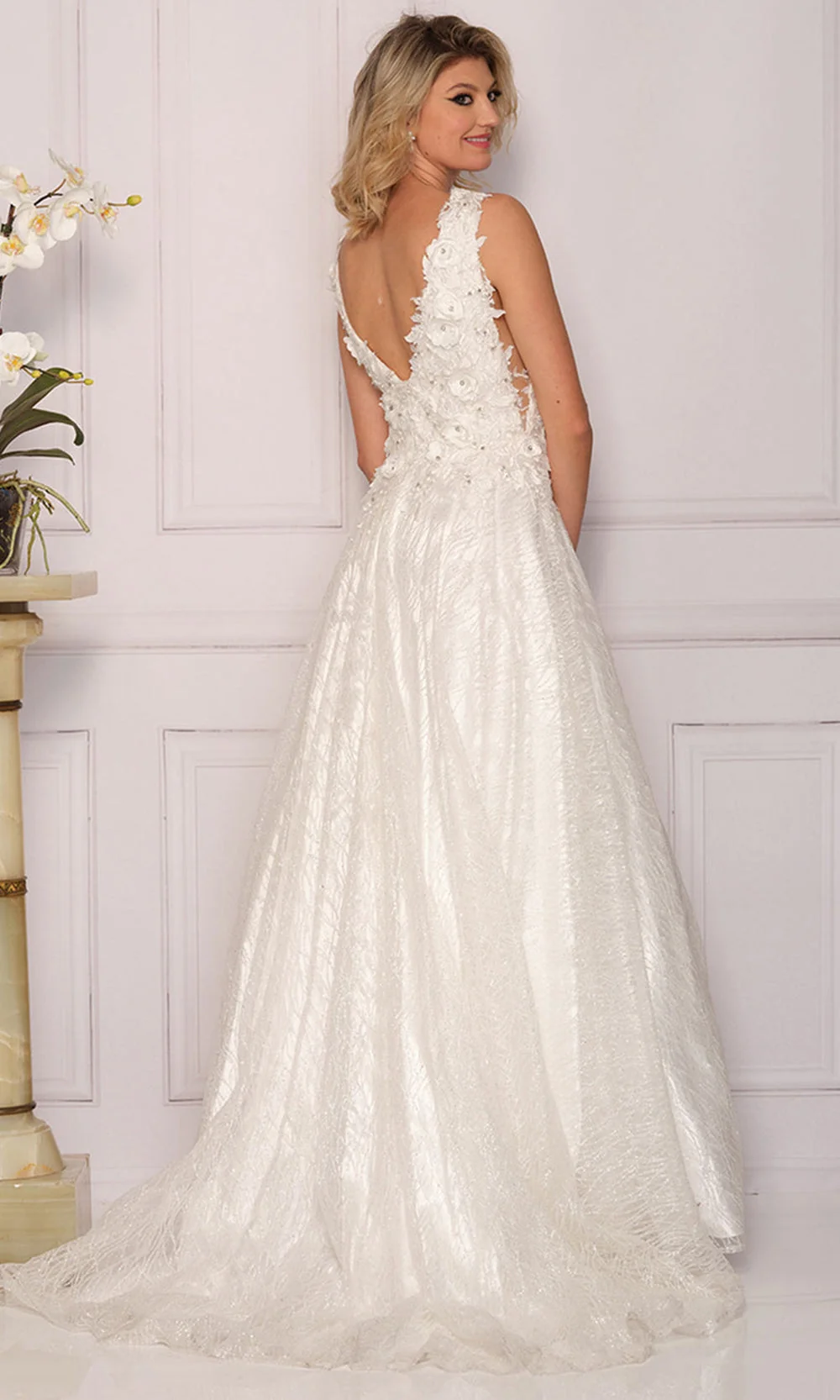 Dave & Johnny A10288W - Wide Strap Embroidered V-Neckline Dress - Image 3