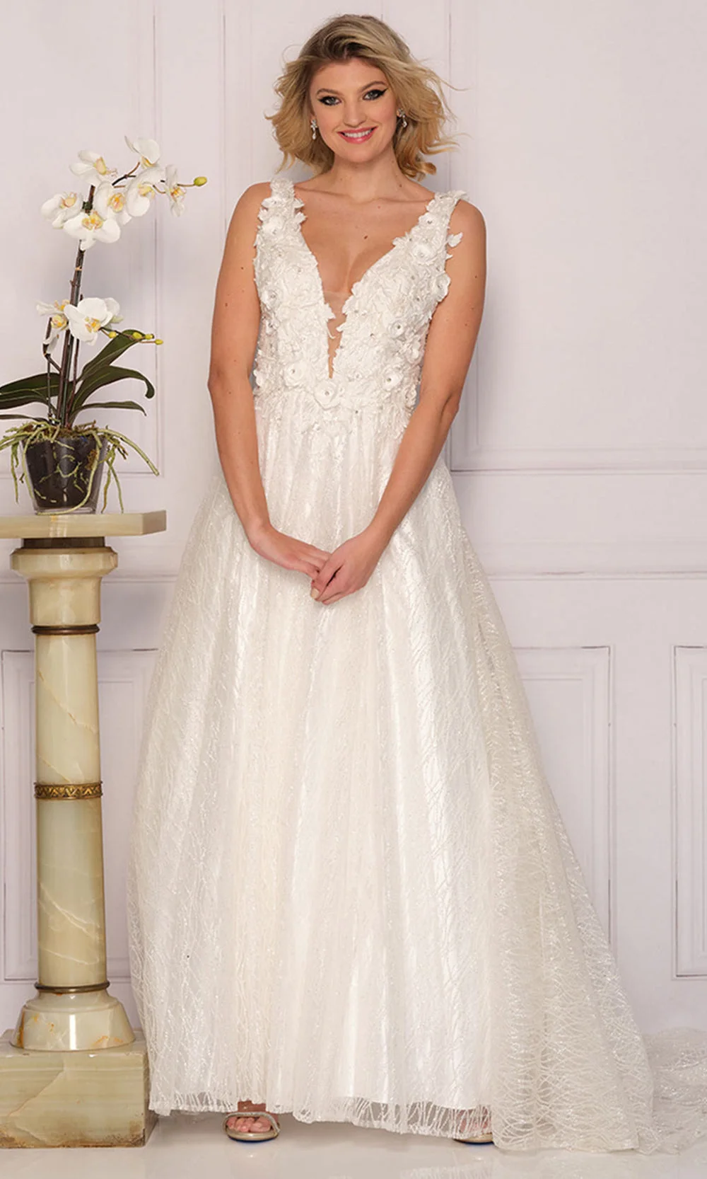 Dave & Johnny A10288W - Wide Strap Embroidered V-Neckline Dress - Image 4