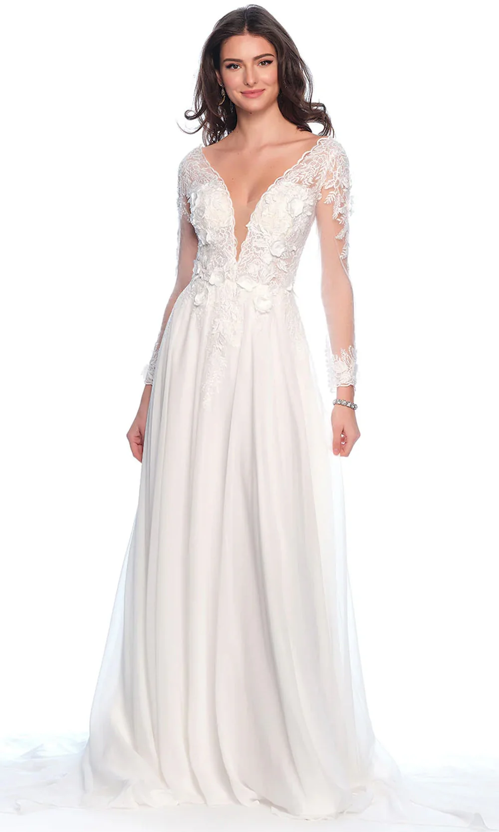 Dave & Johnny Bridal 12115 - Long Sleeve Chiffon Bridal Gown