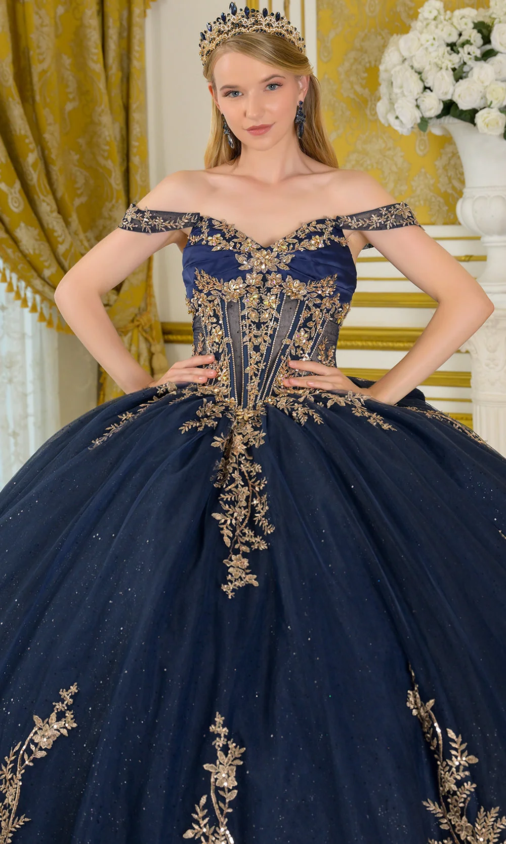 Elizabeth K GL3674 - Embroidered Detachable Off Shoulder Ballgown - Image 4