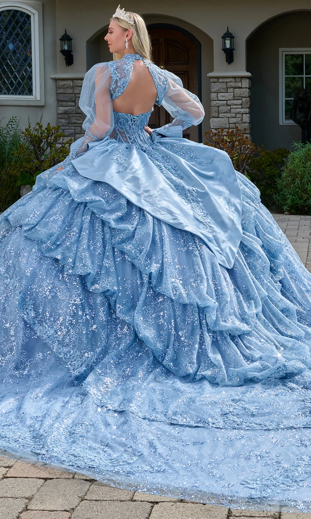 Elizabeth K GL3806 - Bubble Tiered Skirt Embellished Gown - Image 2