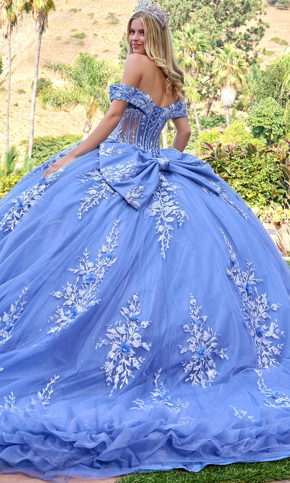 Elizabeth K GL3812 - Ruffled Hem Off Shoulder Quinceanera Gown - Image 2