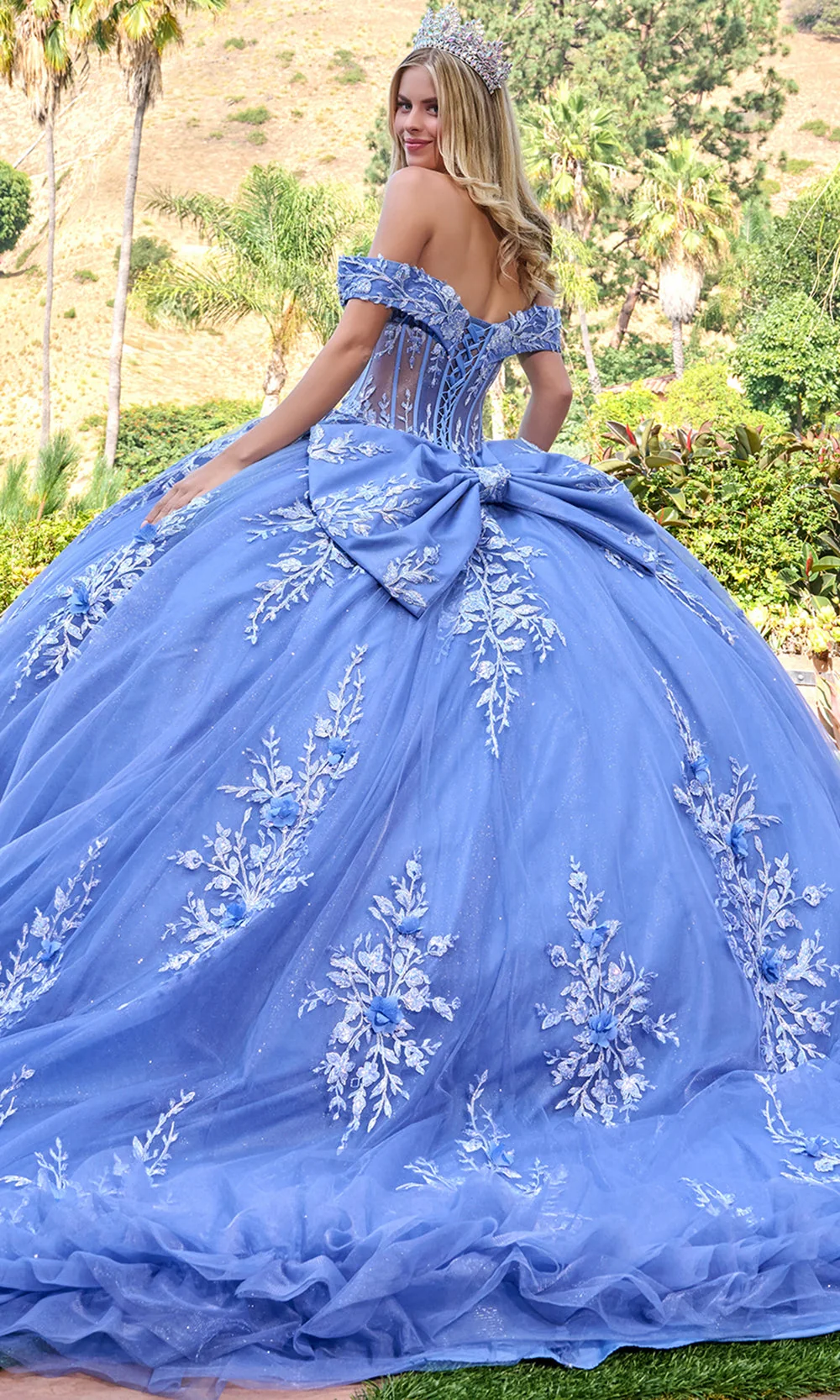 Elizabeth K GL3812 - Ruffled Hem Off Shoulder Quinceanera Gown - Image 4