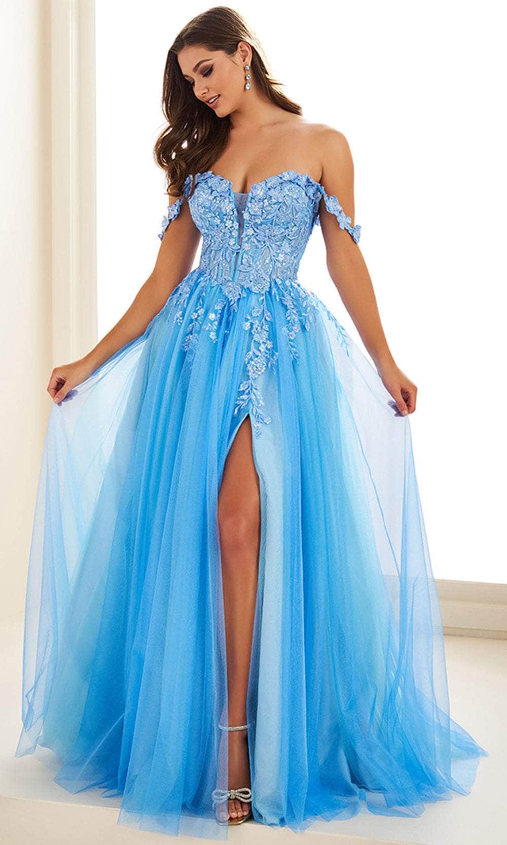 Ellie Wilde EW36214 - 3D Floral Appliqued A-Line Prom Gown - Image 7