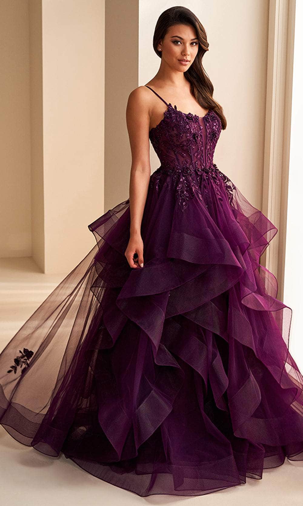 Ellie Wilde EW36225 - Floral Appliqued Lace-Up Prom Dress - Image 3