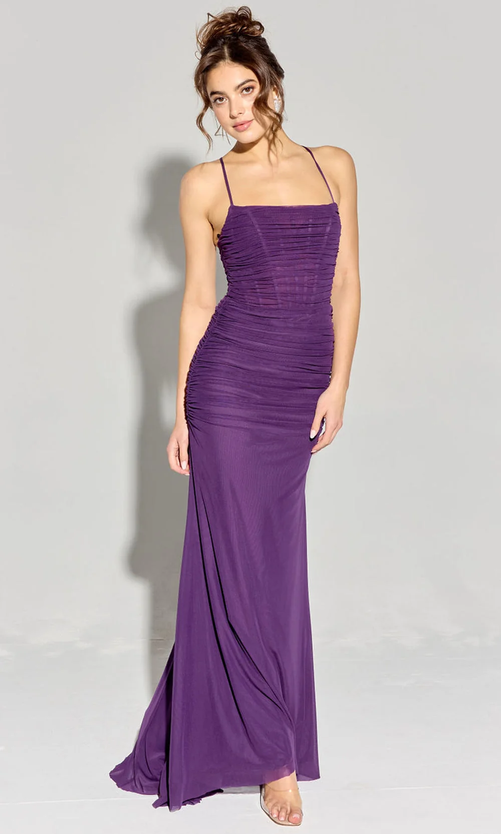 Eureka Fashion EK177 - Lace-Up Back Ruched Sheath Gown - Image 3