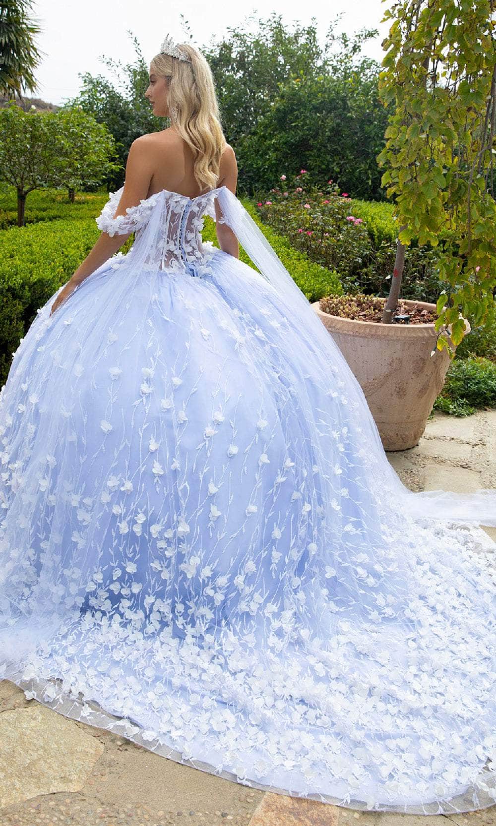 GLS by Gloria GL3571 - Flower Appliqued Lace-Up Back Ballgown - Image 2