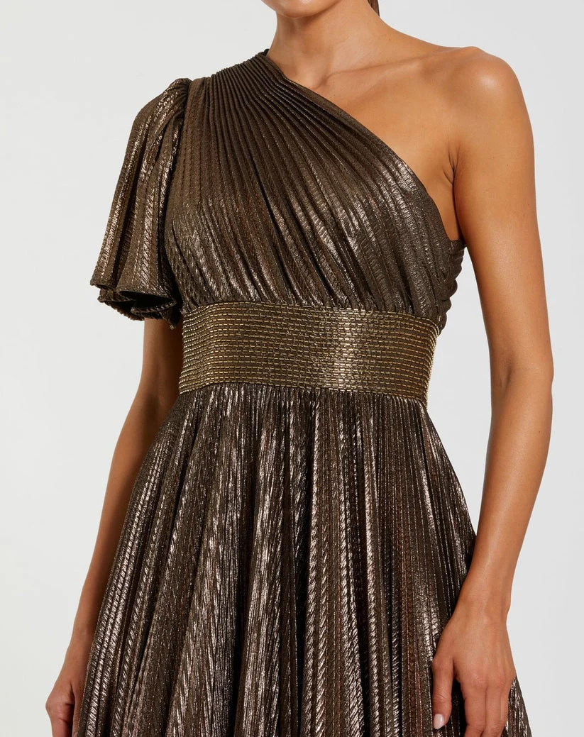 Ieena Duggal 27625 - Pleated Metallic Flutter Sleeve Evening Gown - Image 3