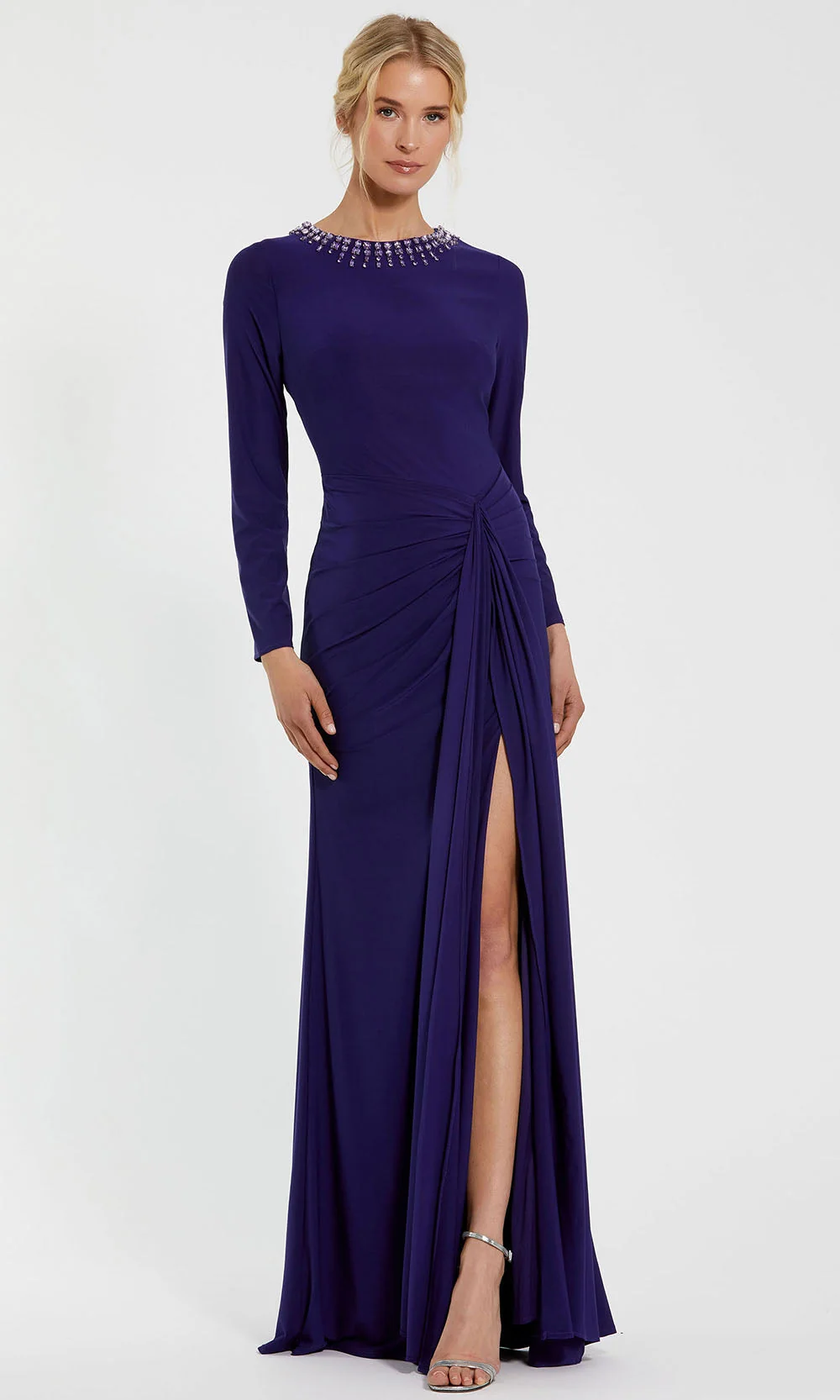 Ieena Duggal 44069 - Long Sleeve Slit Jersey Gown - Image 4