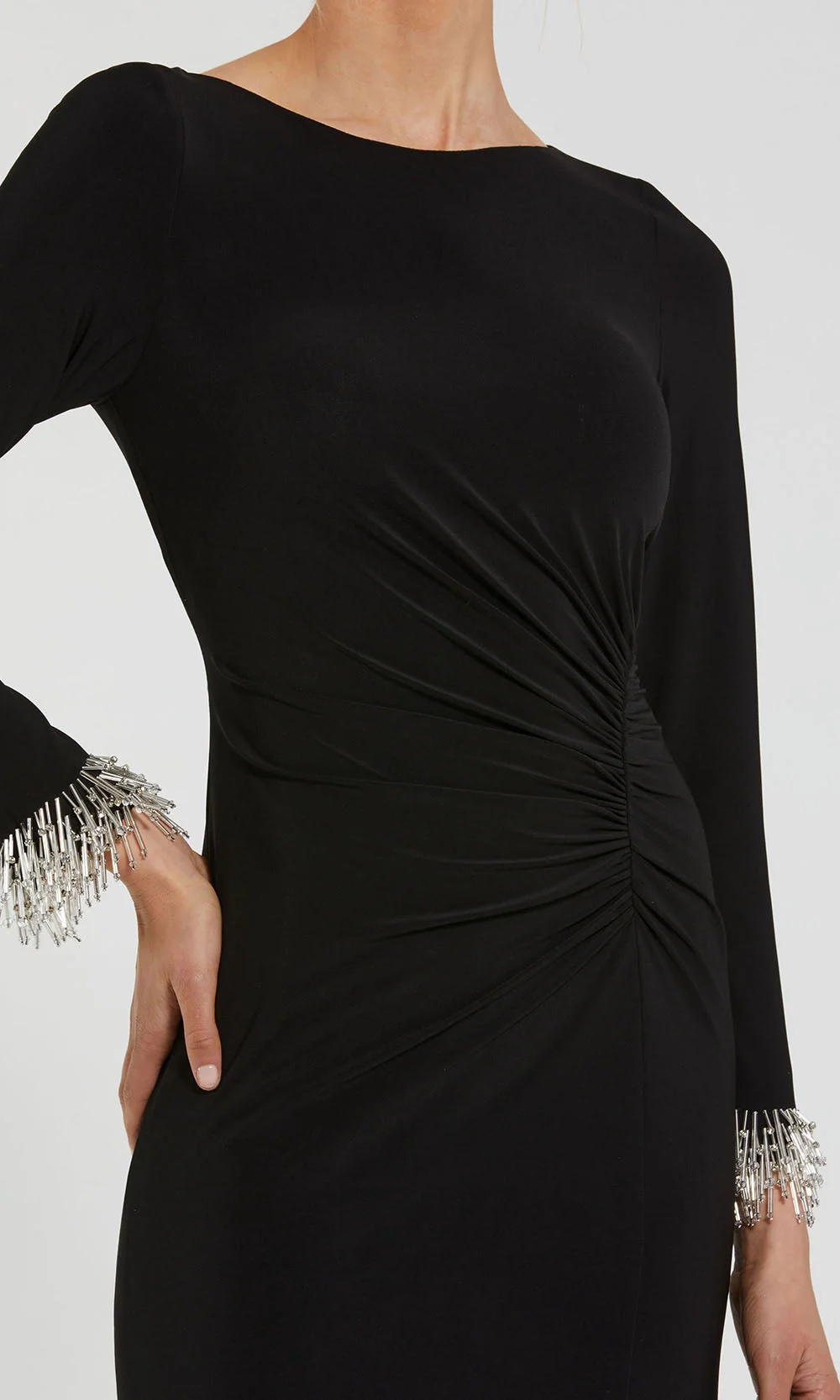 Ieena Duggal 49896 - Long Sleeve Ruched Waist Gown - Image 3