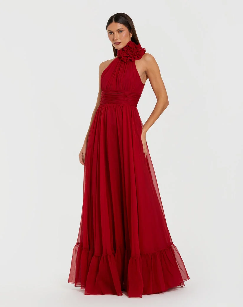 Ieena Duggal 56254 - 3D Floral Accent Halter A-Line Gown