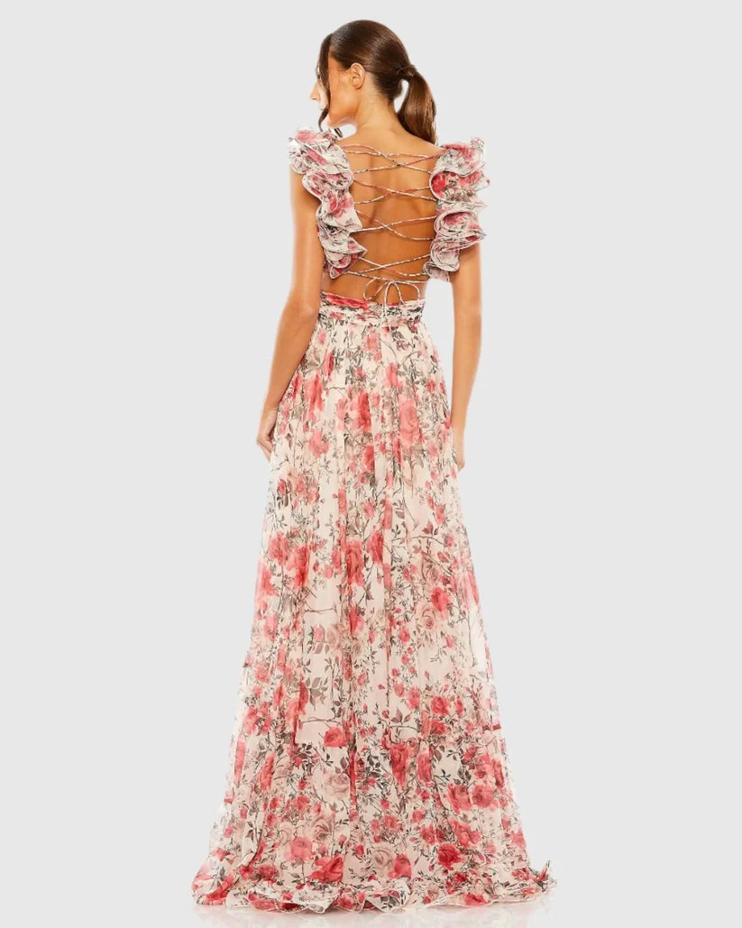 Ieena Duggal 68518 - Ruffled Strap Floral Chiffon Dress - Image 2