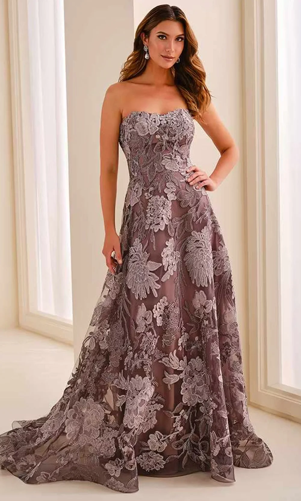 Ivonne D ID2211 - A-Line Strapless Evening Dress with Embroidery - Image 2