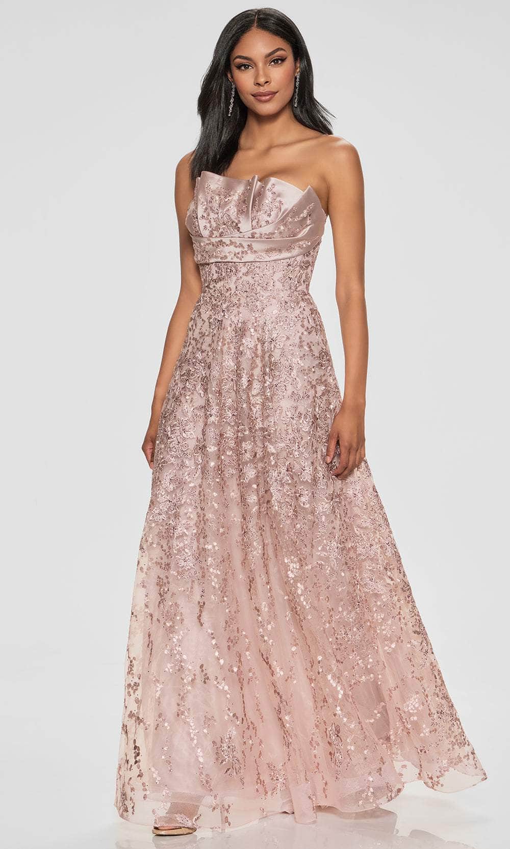 Ivonne D ID804 - Floral Lace A-Line Gown with Pleated Bodice - Image 3